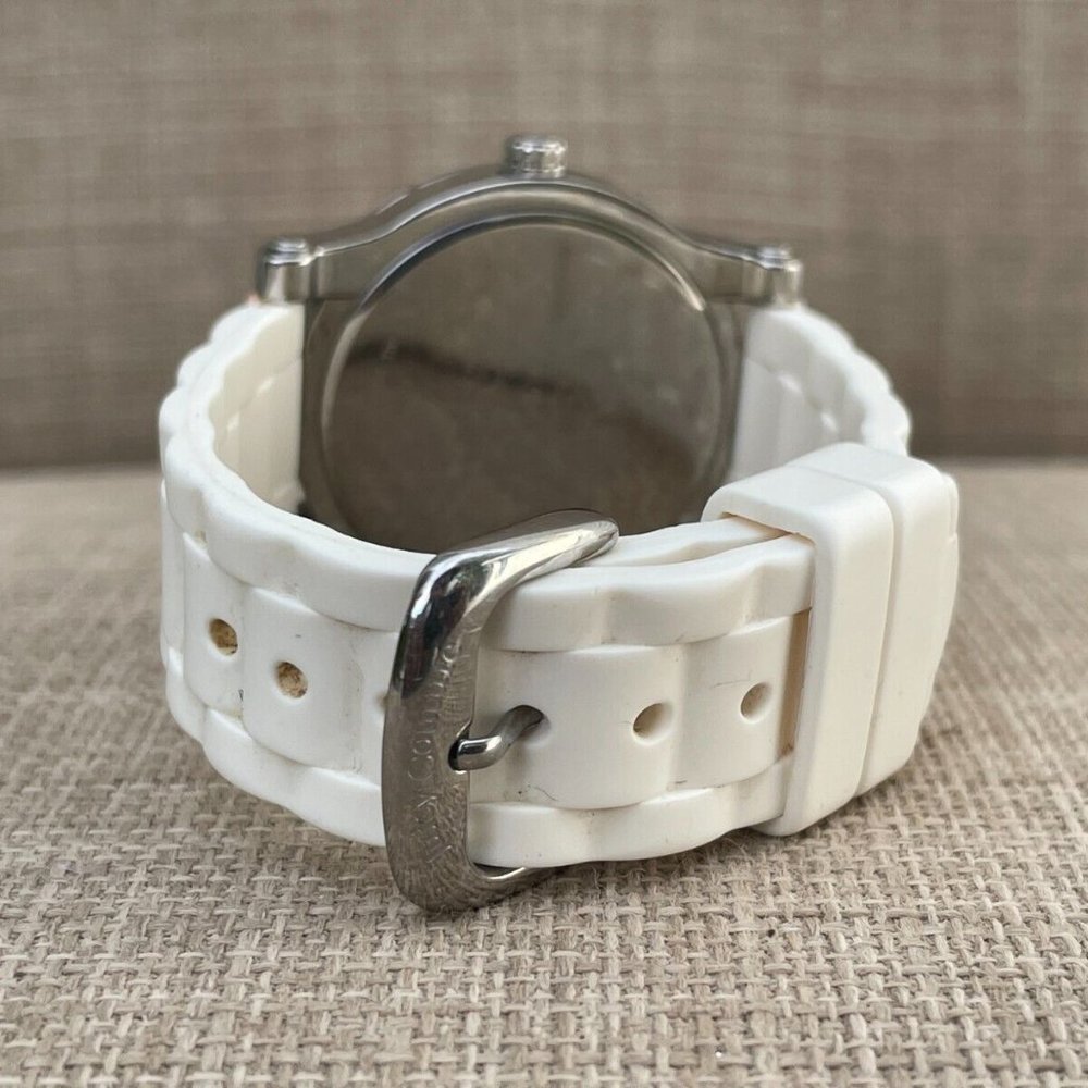 Juicy Couture Ladies Wrist Watch Crytals Accent Face White Rubber Band Quartz - Picture 12 of 12